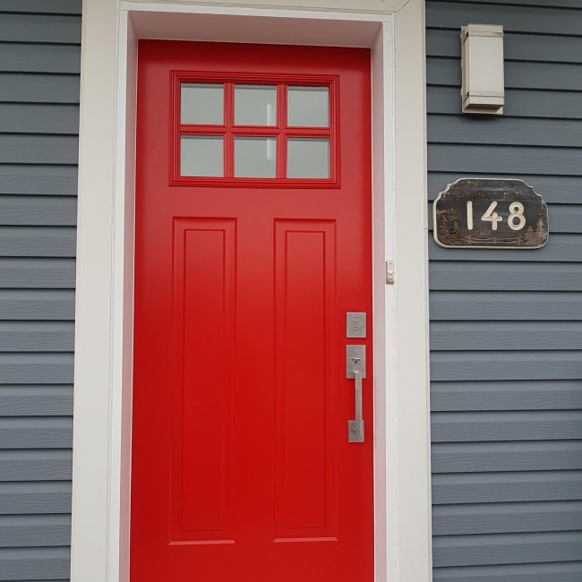 Victoria red door with 23 × 12 insulated glass and muntin